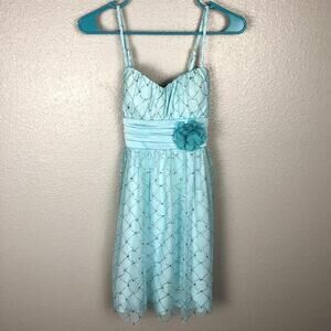 By & By Juniors Size 5 Glitter Blue Spaghetti Strap Sweetheart Neck Formal Dress